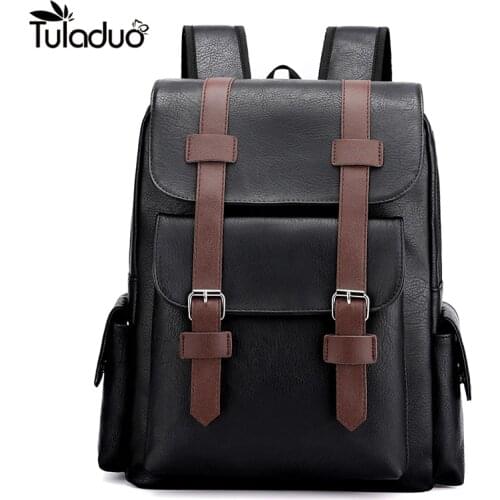 PU Leather Backpack Fashion Vintage Unisex Student Bagpack Laptop 15.6 Notebook Teenager Waterproof Bag Pack Women Men