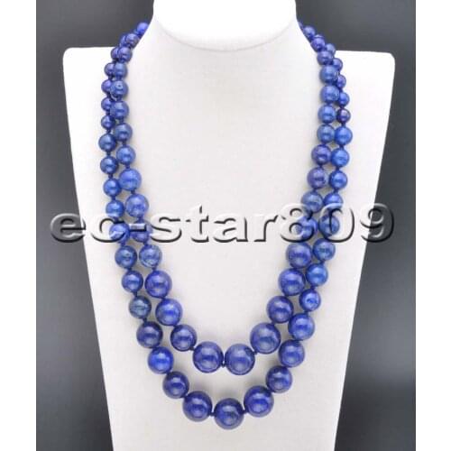 S2163 2row 21" 16mm Natural Blue lapis lazuli Round Bead Tower Necklace