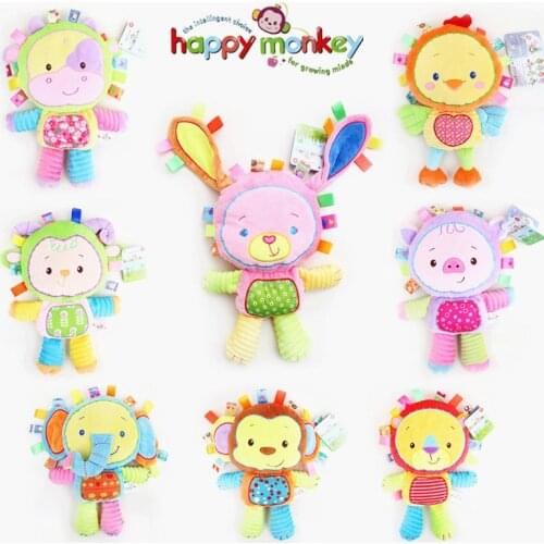 Happy Monkey Baby 35cm Plush Rattle Toys Animal Hand Bells Sound Plush Baby Toy Newbron Gift Animal elephant monkey lion Doll
