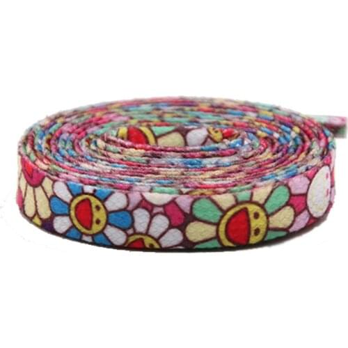 Cartoon Shoelaces Print Lovely Sunflower Non Fading Flat Polyester Shoe Laces for child teenage girl Shoe Sport Fitness