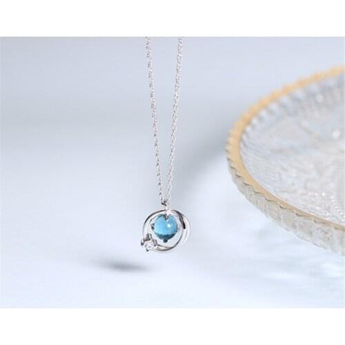 Sterling Charm Pendant Necklace Colored Glass Bead Women Appointment Jewelry Chain Necklace Gift