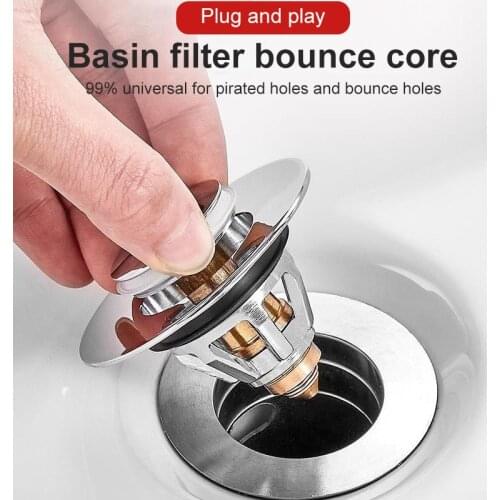 Universal Stainless Steel Kitchen Sink Spring Core Press Type Bathroom Sink Drains Flap Plate Wash Basin Drain Pipe Fittings