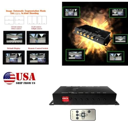 USA STOCK Car Parking View Image Split-Screen Control Box Kit 4Way Video Switch