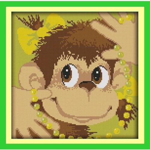 Everlasting Love Cartoon Monkey Chinese Cross Stitch Kits Ecological Cotton Stamped 11CT DIY Christmas Gift Wedding Decoration