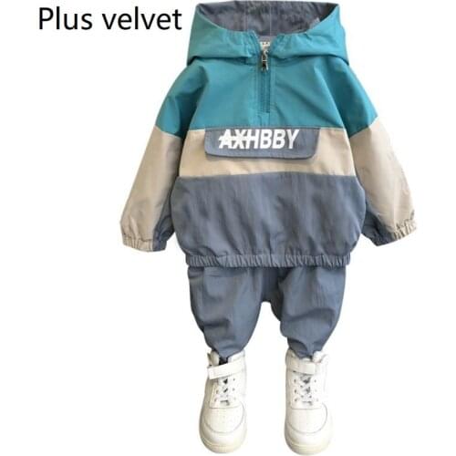 Plus Velvet Childrens Clothing Boys Girls Letter Fashion Set (Hoodie Pant) 2021 New Spring Autumn Clothes Baby Sports Set