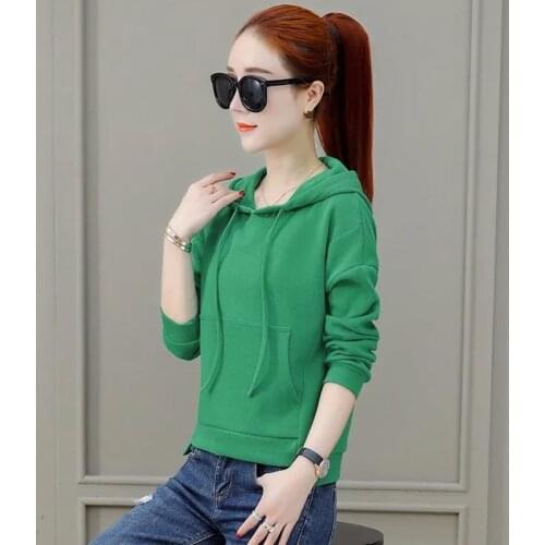 Spring Autumn Style Womens Cotton Hoodies Solid Color Long Sleeve Hooded Pockets Loose Casual Hoodies AA4001