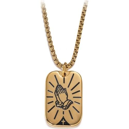 Vintage Necklace Street Hip Hop Praying Hands Bible Dog Tag Pendant Couple Personality Fashion Retro Stainless Steel Necklaces