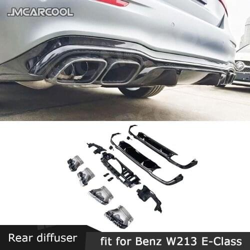 W213 Rear Bumper Lip Diffuser with Exhaust Tips for Benz E Class E63 AMG Sport Bumper 2016-2021 Gloss Black Lip not standard