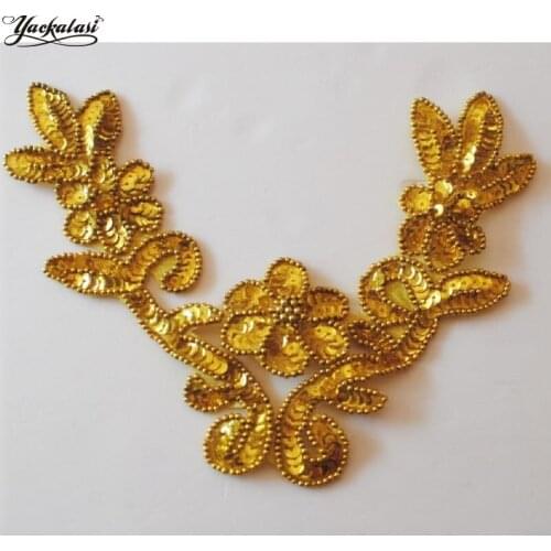 YACKALASI 10 Pcs/Lot Sequined Flower Patches Costume Appliques Accessories Cosplay Floral Beaded Trims Sewing Embroidered 20*24