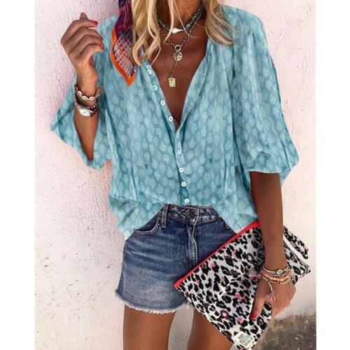 Womens Summer Multi-color Womens Shirt with Sleeves, Casual Lapel Loose Cardigan, Single-breasted Plus Size Chiffon Shirt