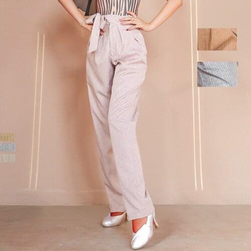 2021 National Standard Dance Pants WomenS New Striped Straight-Leg Pants Chacha Smaba Tango Latin Dance Practice Pants DN9890