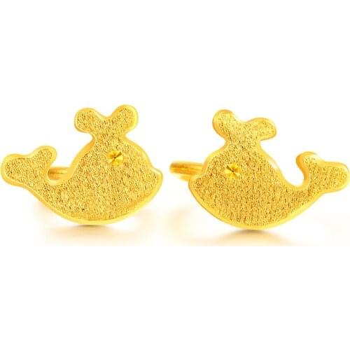 New Pure 24K Yellow Gold Earrings Women 999 Gold Dolphin Stud Earrings 1.83g