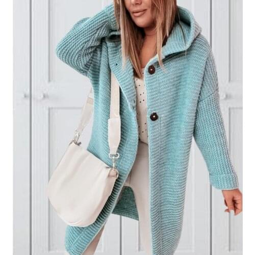 Womens Knitted Cardigan Sweater Hoodies Ladies Long Sleeve Solid Loose Button Tops Soft Oversized Femme Long Sweater Outerwear