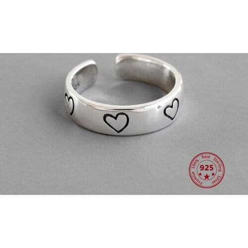 Korean version Hot Sale 925 Sterling Silver Love Ring Retro Style Wild Trend Female Jewelry Opening Adjustable Style