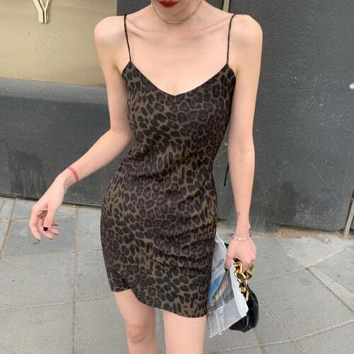 2021 Summer Leopard Print Dress Women Sexy V-Neck High Waist Sleeveless Midi Women Dress Skinny Elegant Slip Dresses Robes 15238
