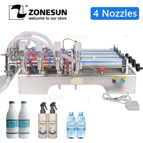 ZONESUN 4 Head Pneumatic Liquid Filling Machine Horizontal Essential Oil Water Perfume Shampoo Food Beverage Machinery
