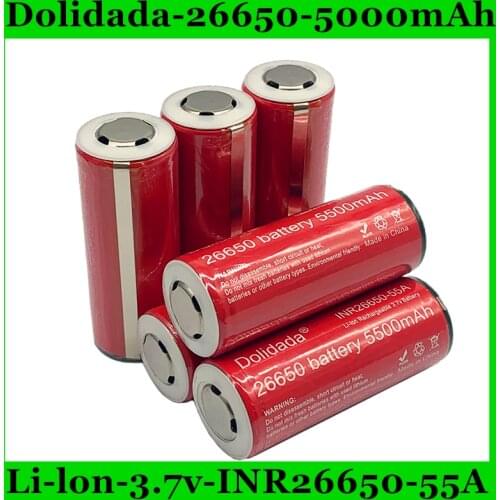 1pcs~10pcs Dolidada 26650 brand new original 3.7V 5500mah Li ion battery high power (with PCB protection) flashlight battery