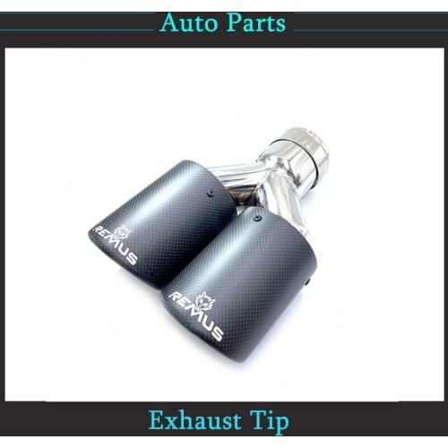 1PCS Dual Equal Length Universal Curly Matte Carbon Fiber Exhaust End Tail Pipe Muffler Tip With Remus Logo