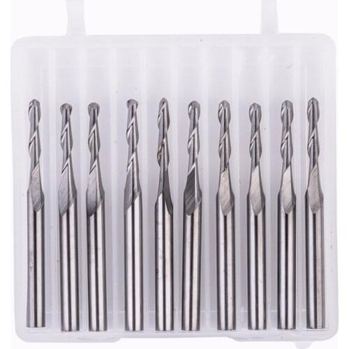 10pcs/set Ball Nose End Mills 3.175 Shank Carbide CNC Router Bits 2 Flute Spiral Milliing Cutter
