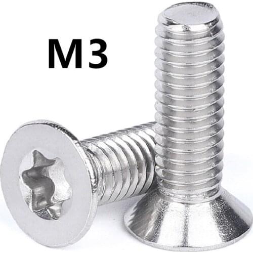 200pcs/lot GB2673 M3x4/5/6/8/10/12/14/16/18/20/40mm 304 Stainless steel countersunk head torx screw flat six-lobe machine screws