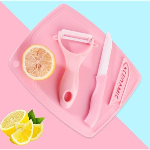 Three Pieces of Cutters Ceramic Knife Set Paring Peeler Chopping Board Nordic Candy Color Portable Picnic Multifunctional