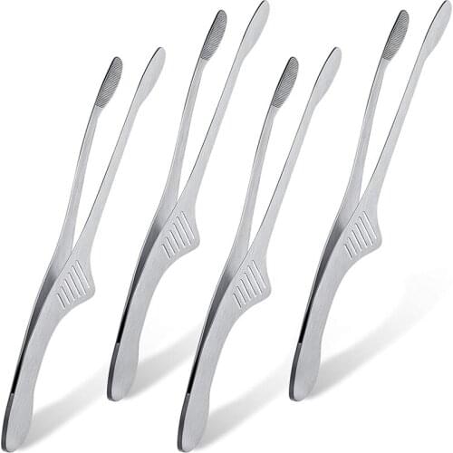 Stainless Steel Grill Tongs Korean Japanese BBQ Tongs Kitchen Tongs for Cooking Small Oven Serving Tong 4Pcs