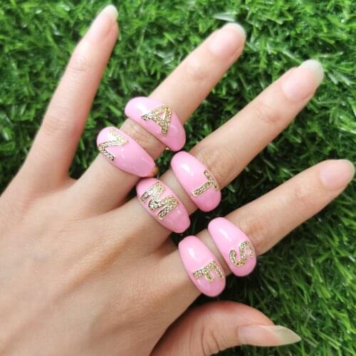 5Pcs Hot New 26 Alphabet DIY Letter A-Z fashion band wedding ring for women classic Pink Neon enamel cz paved Inital jewelry
