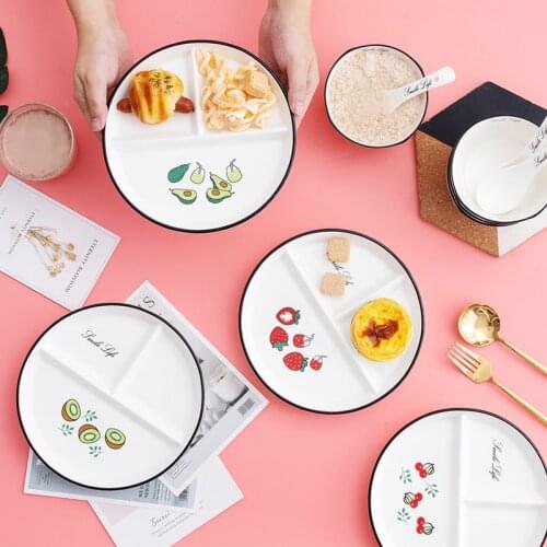 8 inch Nordic Ceramic Plate Breakfast Food Plate Slimming Cute Childrens Plate Three-cell Plate Tableware