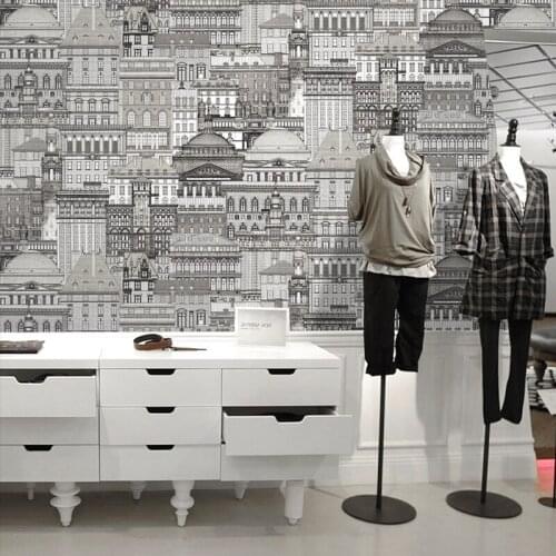 White Sketch Of European Architecture Street Children Room Cafe Background Wallpaper Scandinavia 5.3m2