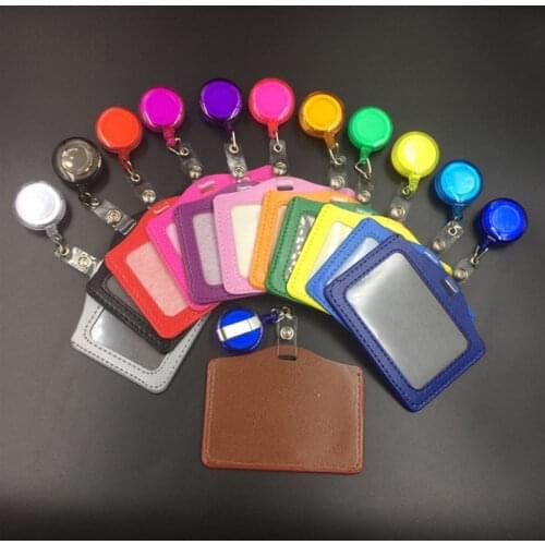 PU ID Badge Holder School Hospital Work Card Cover with Retractable Badge Reels Id Badge Case Nurse Accessories