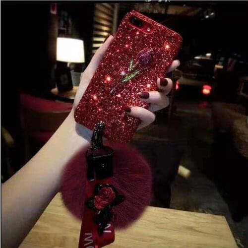 Bling Fur Ball Glitter Diamond Case For Samsung Note 8 9 10 Plus Case Cover For Samsung S10 S9 S8 Plus A20 A30 A50 M10 M20 Coque