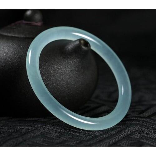 Natural Light Blue Hand-carved Wide Bar Jade Bracelet Fashion Boutique Jewelry Men and Women Beauty Bracelet