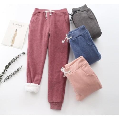 Women Autumn Winter Long Trousers Female Casual Thicken Warm Elastic Waist Pants Loose Cashmere Fleece Sweatpants Tracksuit