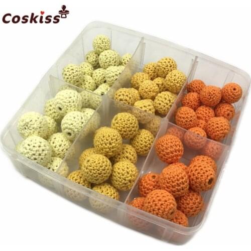 75pcs Yellow Series DIY Nursing Jewelry Blending Natural Round Geometry Wooden Crochet Beads Creative Freedom Baby Teether Set