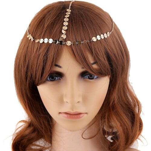 Fashion Circle Sequin Head Chain For Women Gold Color Metal Band 2020 New Hair Decoration Elegant Wedding Accessories Jewelry