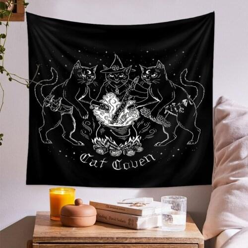 Decorative Wall Hanging Tapestry Cat Mysterious Divination Witchcraft Tapestry Baphomet Occult Home Decor Halloween Ornament