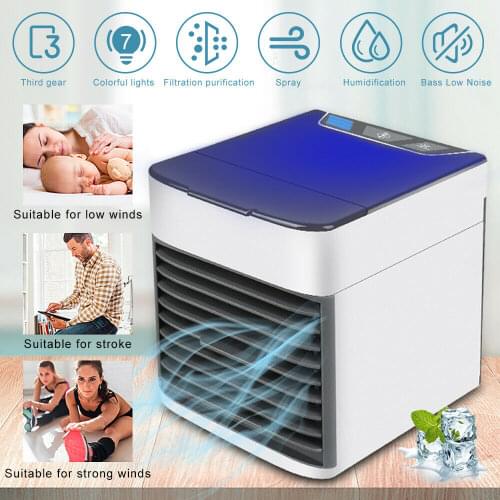 Home Mini Air Conditioner Portable Air Cooler 7 Colors LED USB Personal Space Cooler Fan Air Cooling Fan Rechargeable Fan Desk