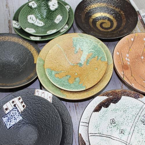 10 Inch Creative Ceramic Tableware Fruit and Salad Plate Retro Round Stone Grain Dinner Plate Restaurant Plates and Bowls