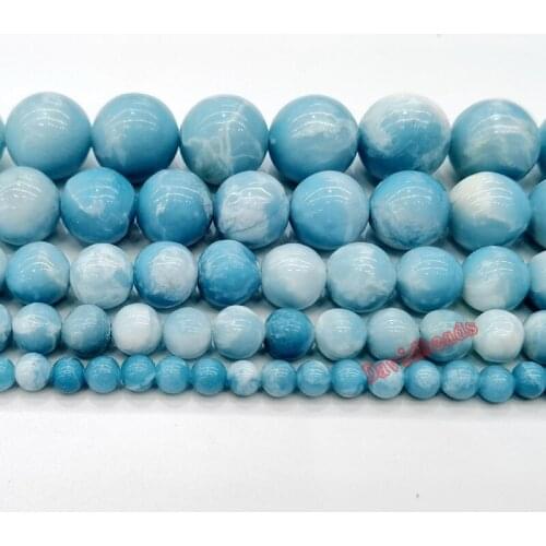 Round And Smooth Blue Sky Beads,Natural Stone Sky Blue Beads DIY Beads For Bracelet Making Strand15" Free Shipping
