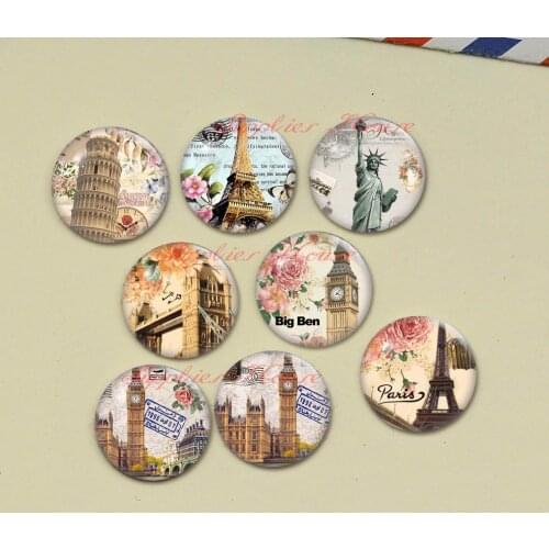Handmade Round Paris photo glass Cabochons, Jewelry Finding Cameo Pendant Settings, (F038-572)