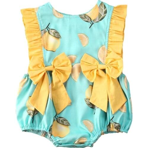 Summer Baby Girls Sleeveless Floral Rompers Yellow Bow Jumpsuit Bodysuit 2020 Cute Beach Holiday Casual Outfit