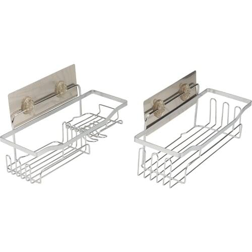 2Pcs Wall Mounted Bathroom Basket 304 Stainless Steel Shower Caddy Storage Shelf for Shampoo Soap Holder