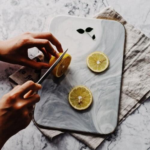 Nordic Style Marble Plates Ins Gold Inlay Plate Sushi Dishes Desserts Cake Dish Kitchen Dinnerware Pizza Peel Board Tray