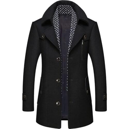 New Boutique Wool Coat Men Autumn Winter Scarf Detachable Long Woolen Coats Male Casual Wool & Blends Jacket abrigo hombre