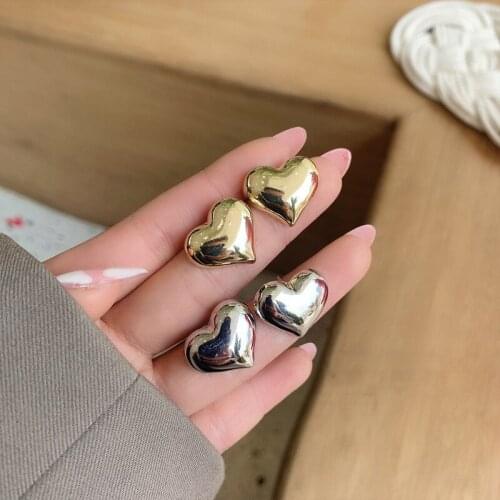 New Simple Gold Color Metal Heart Stud Earrings For Women Fashion Jewelry Pendientes Earings