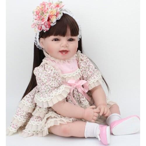Very realistic sleeping doll 3/4 Silicone Vinyl Babies Reborn Dolls Realistic 55cm NewBorn Baby in fashion dress for girls gift
