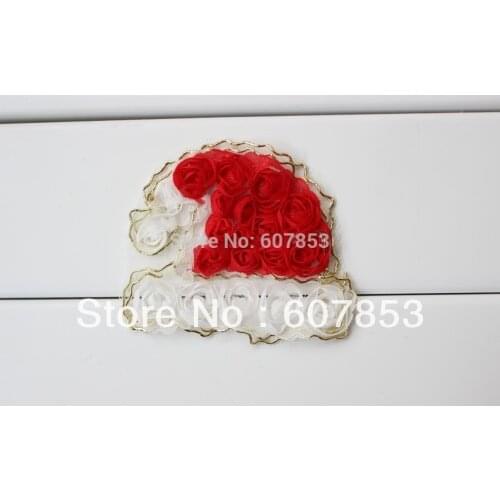 Wholesale~Christmas shabby 7.5*6cm santa hats Rose Chiffon lace flower , Shabby Chic Frayed flowers