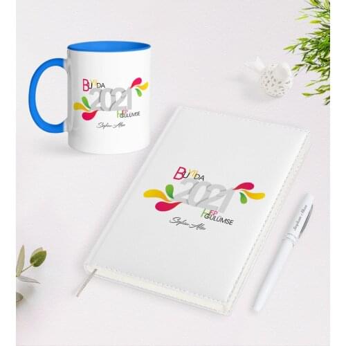 Personalized 2021 This Year All Gülümse 2021 Organizer Pen and Blue Mug Seti-1