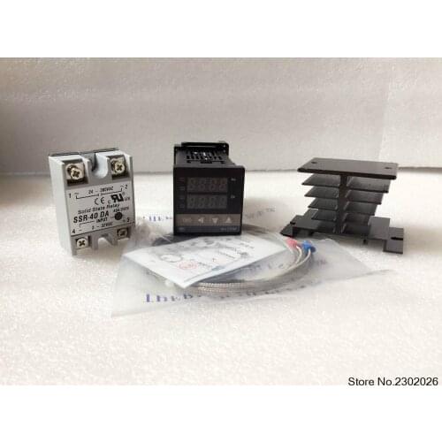 100-240VAC PID Temperature controller + Max.40A SSR+ heat sink + 2M thermocouple K probe