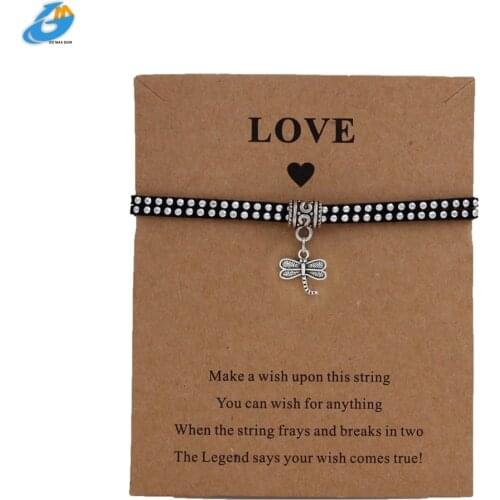 DGW Dragonfly Charms Wish Card Bracelet for Women Girls Adjustable Friendship Bracelets Family Tree Jewelry Meaningful Gift